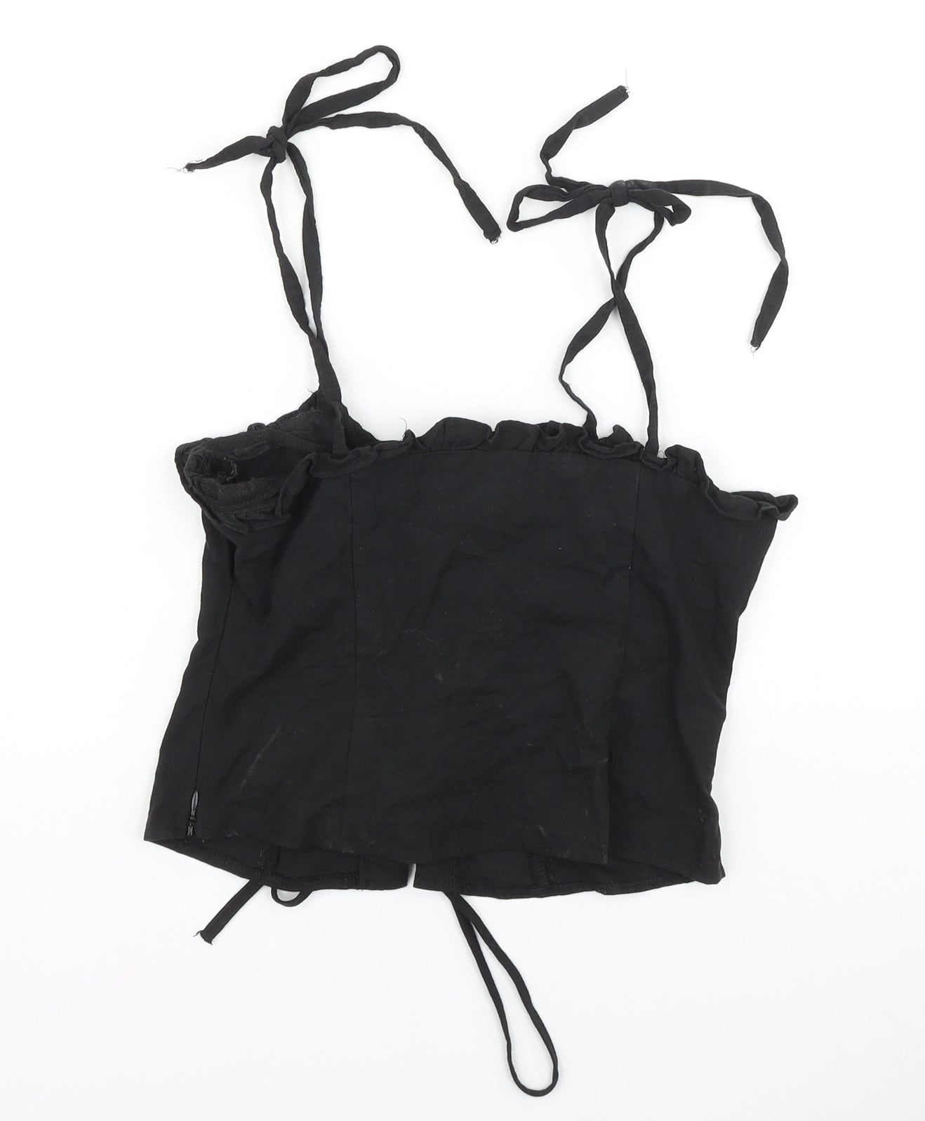 Topshop Womens Black 100% Cotton Cropped Tank Size 8 Square Neck