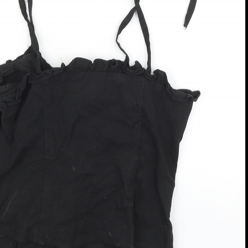 Topshop Womens Black 100% Cotton Cropped Tank Size 8 Square Neck