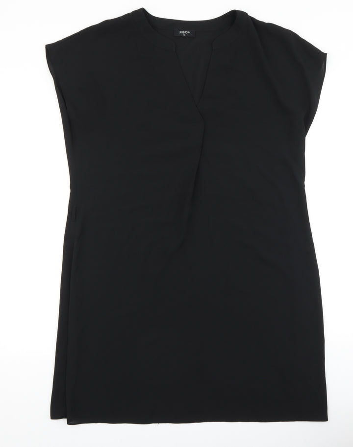 Papaya Womens Black Polyester Shift Size 14 V-Neck Pullover