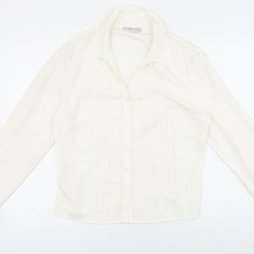 CC Womens Ivory Polyester Basic Button-Up Size 14 Collared