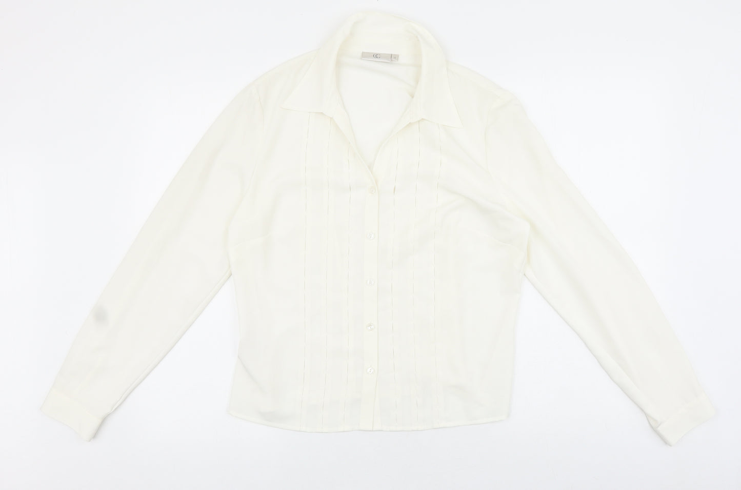 CC Womens Ivory Polyester Basic Button-Up Size 14 Collared