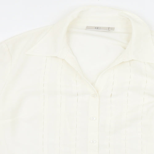 CC Womens Ivory Polyester Basic Button-Up Size 14 Collared