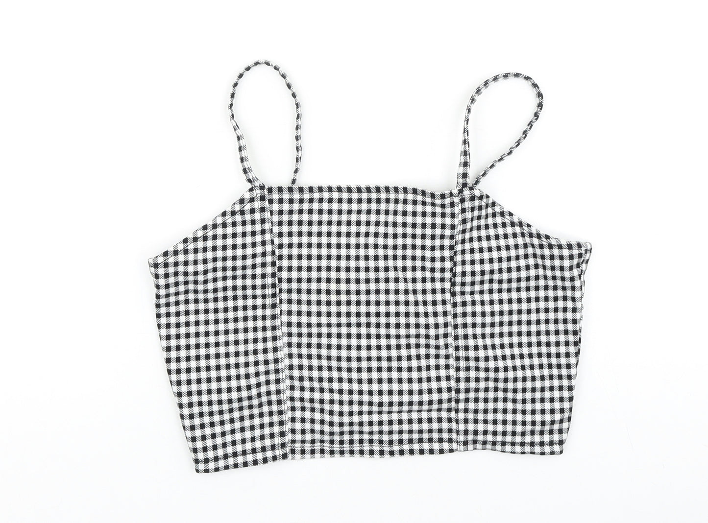 George Girls Black Check Polyester Cropped Blouse Size 12-13 Years Square Neck Pullover