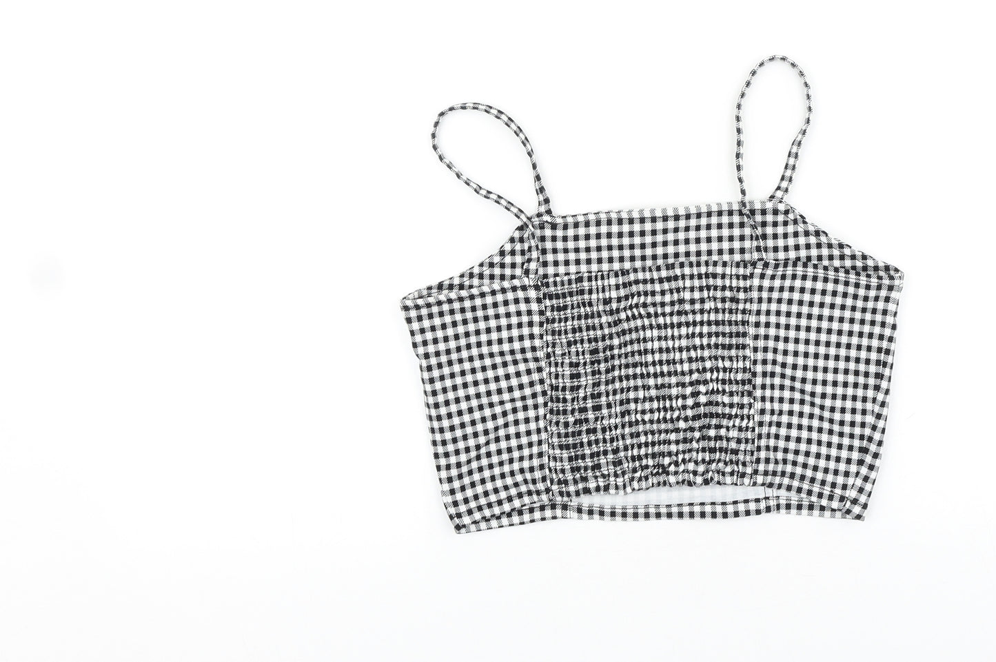 George Girls Black Check Polyester Cropped Blouse Size 12-13 Years Square Neck Pullover