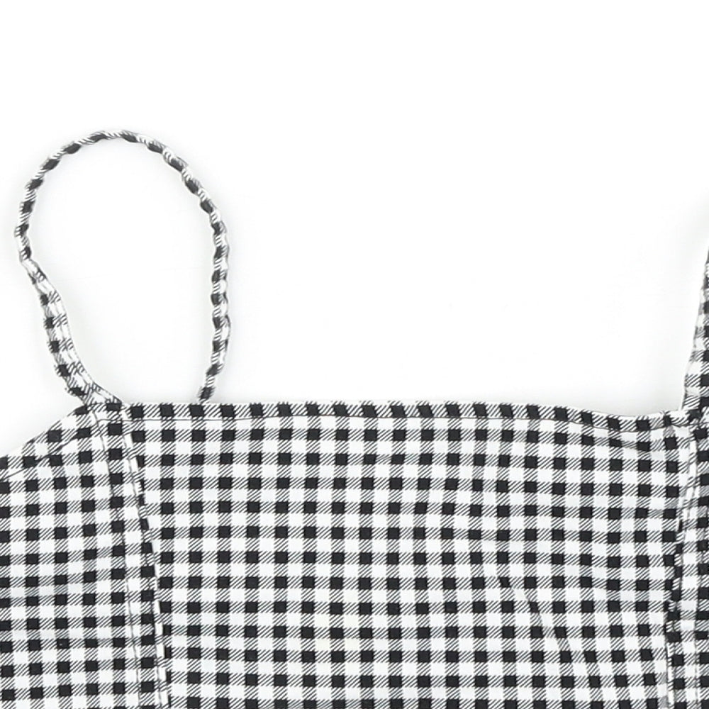 George Girls Black Check Polyester Cropped Blouse Size 12-13 Years Square Neck Pullover