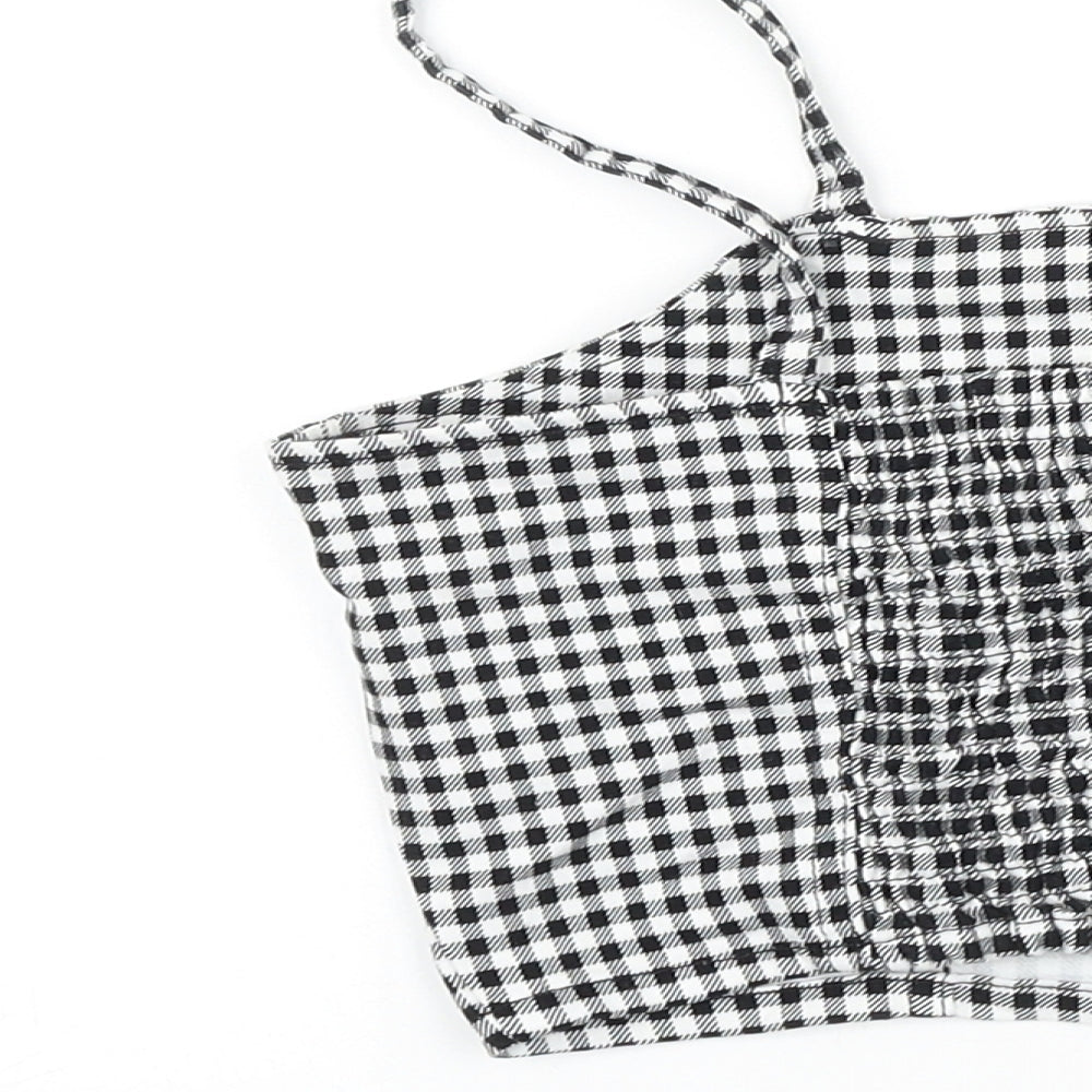 George Girls Black Check Polyester Cropped Blouse Size 12-13 Years Square Neck Pullover