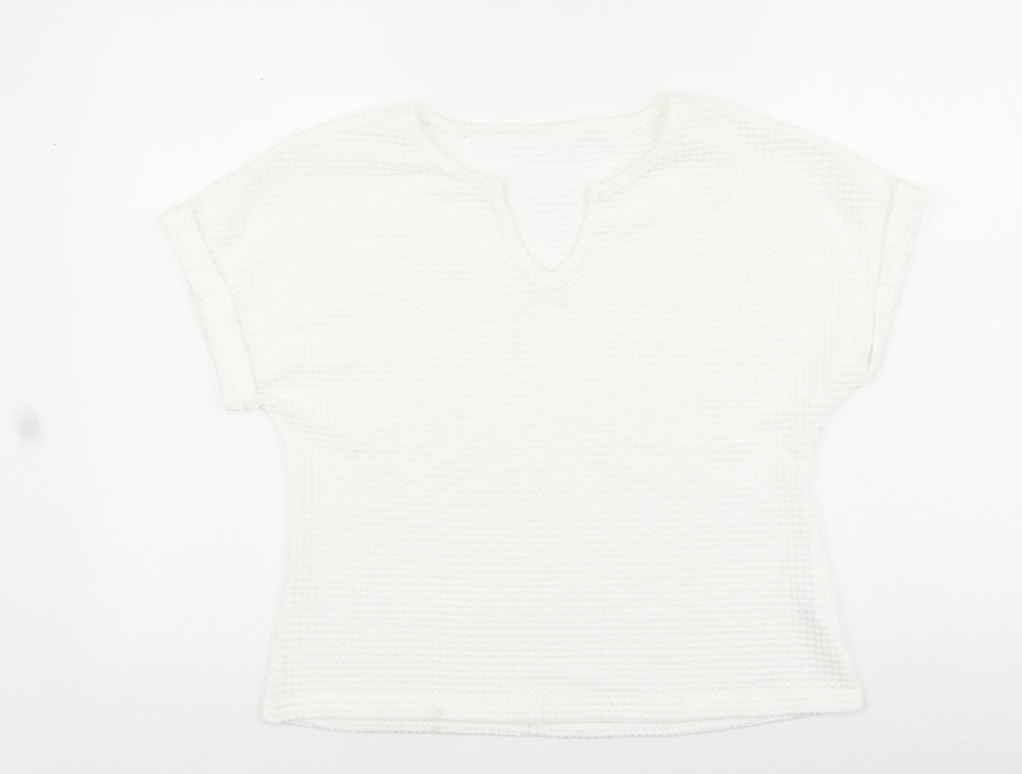 Preworn Womens White Polyester Basic Blouse Size L V-Neck