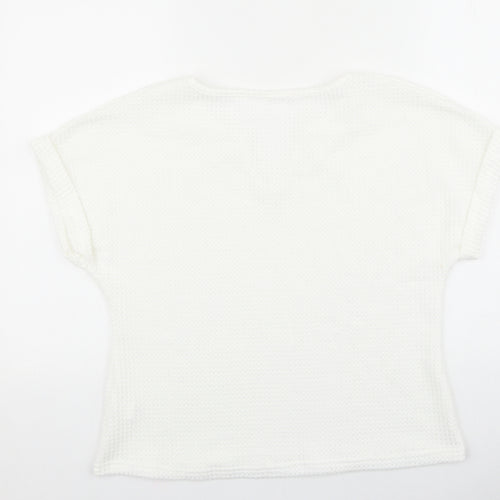 Preworn Womens White Polyester Basic Blouse Size L V-Neck
