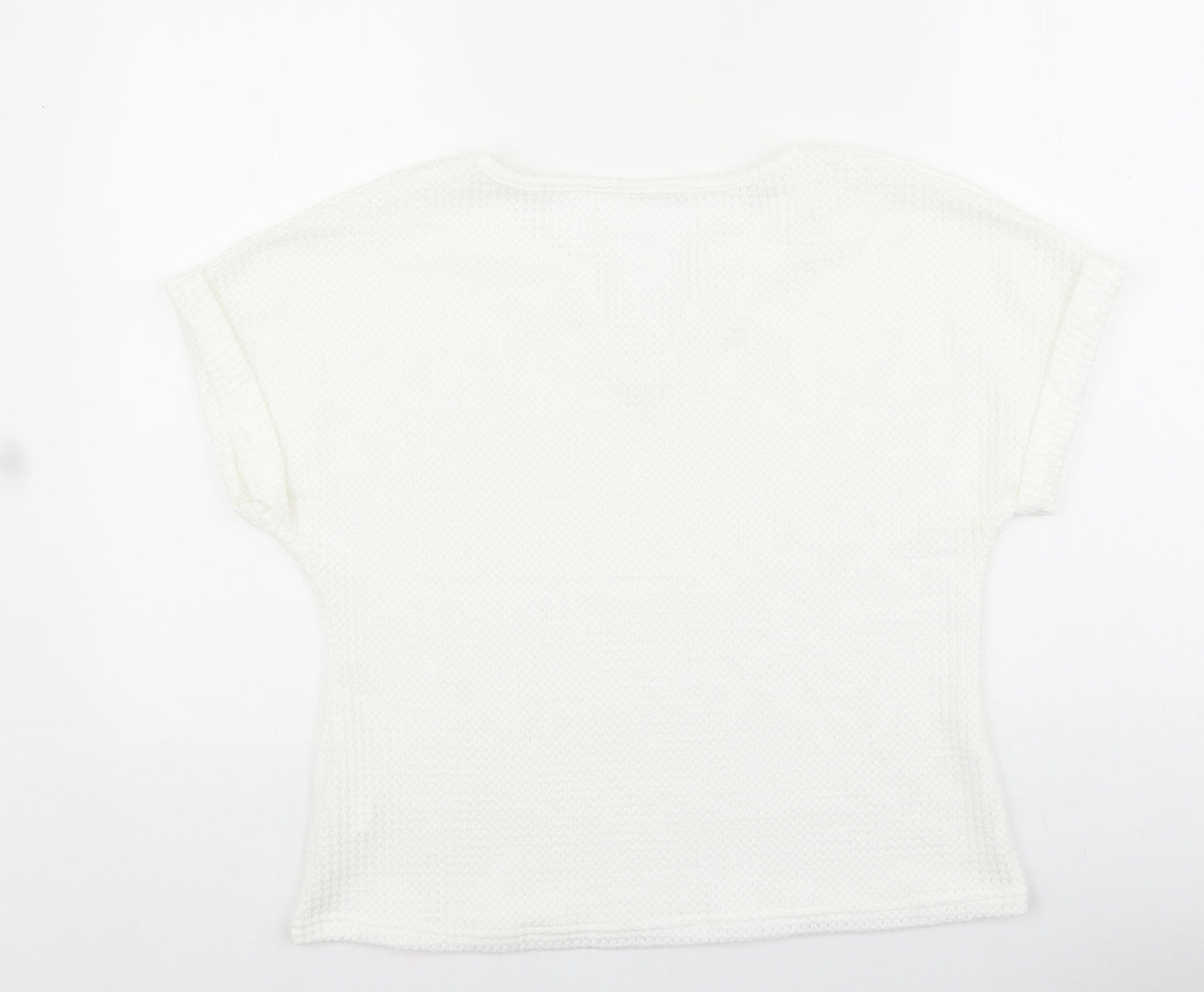 Preworn Womens White Polyester Basic Blouse Size L V-Neck