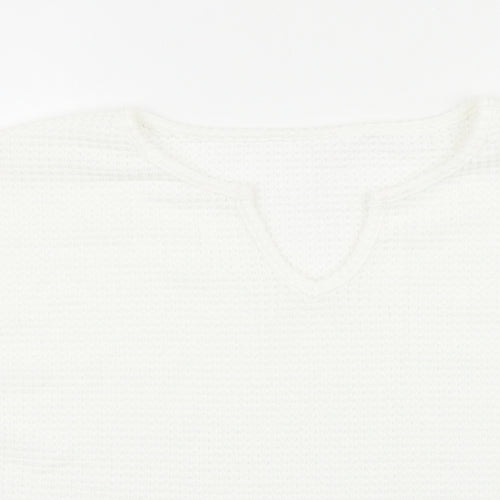 Preworn Womens White Polyester Basic Blouse Size L V-Neck