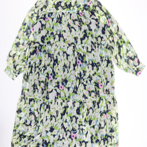 ICHI Womens Multicoloured Geometric Polyester Fit & Flare Size 6 Round Neck Button