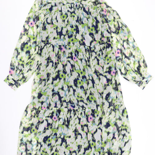 ICHI Womens Multicoloured Geometric Polyester Fit & Flare Size 6 Round Neck Button