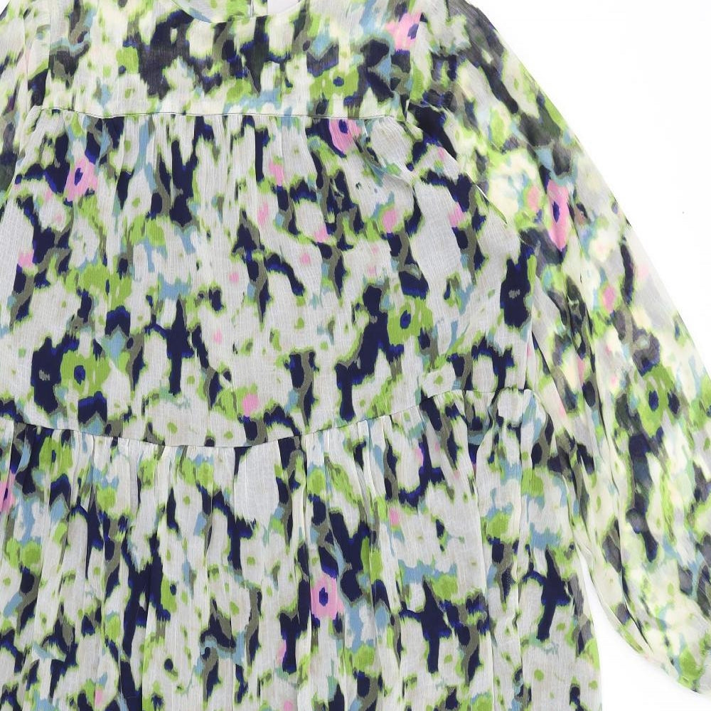 ICHI Womens Multicoloured Geometric Polyester Fit & Flare Size 6 Round Neck Button
