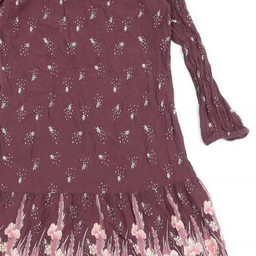 Marks and Spencer Womens Purple Floral Viscose Fit & Flare Size 10 Round Neck Button