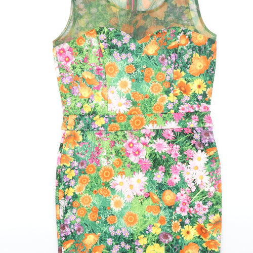 River Island Womens Multicoloured Floral Viscose A-Line Size 14 Round Neck Zip