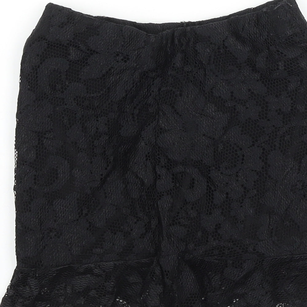 Preworn Womens Black Floral Polyamide Straight & Pencil Skirt Size 4 - Waist 20Inch