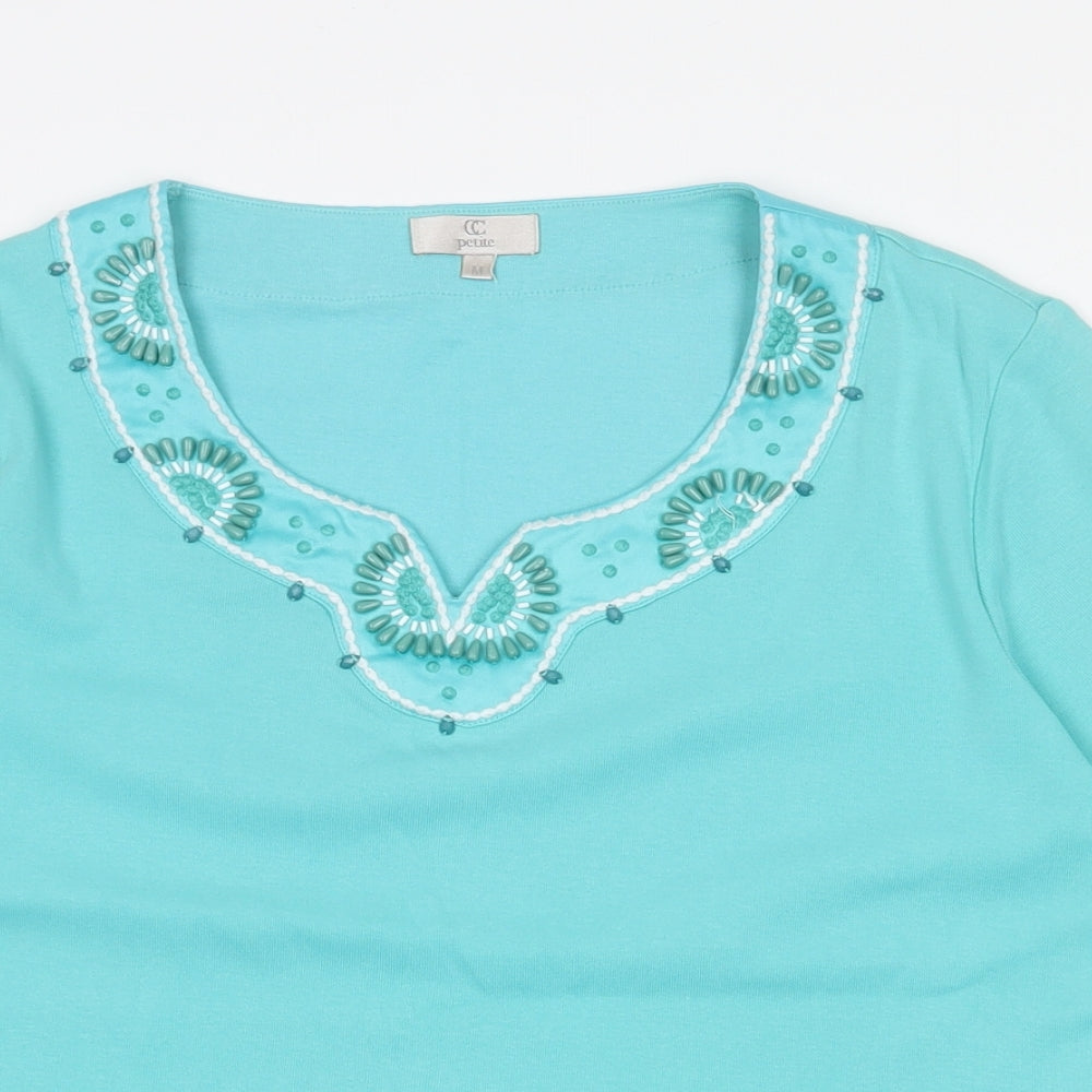 CC petite Womens Green 100% Cotton Basic T-Shirt Size M V-Neck
