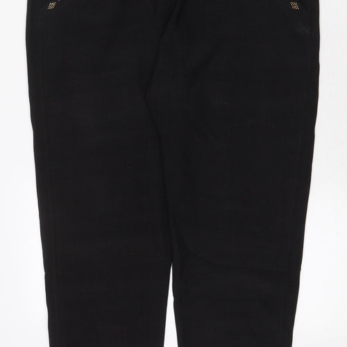 Preworn Womens Black Cotton Trousers Size 4XL Regular - Embellished Pockets