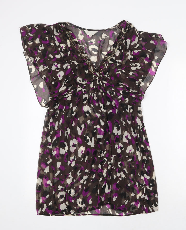 Debenhams Womens Brown Geometric Polyester Mini Size 8 V-Neck Tie