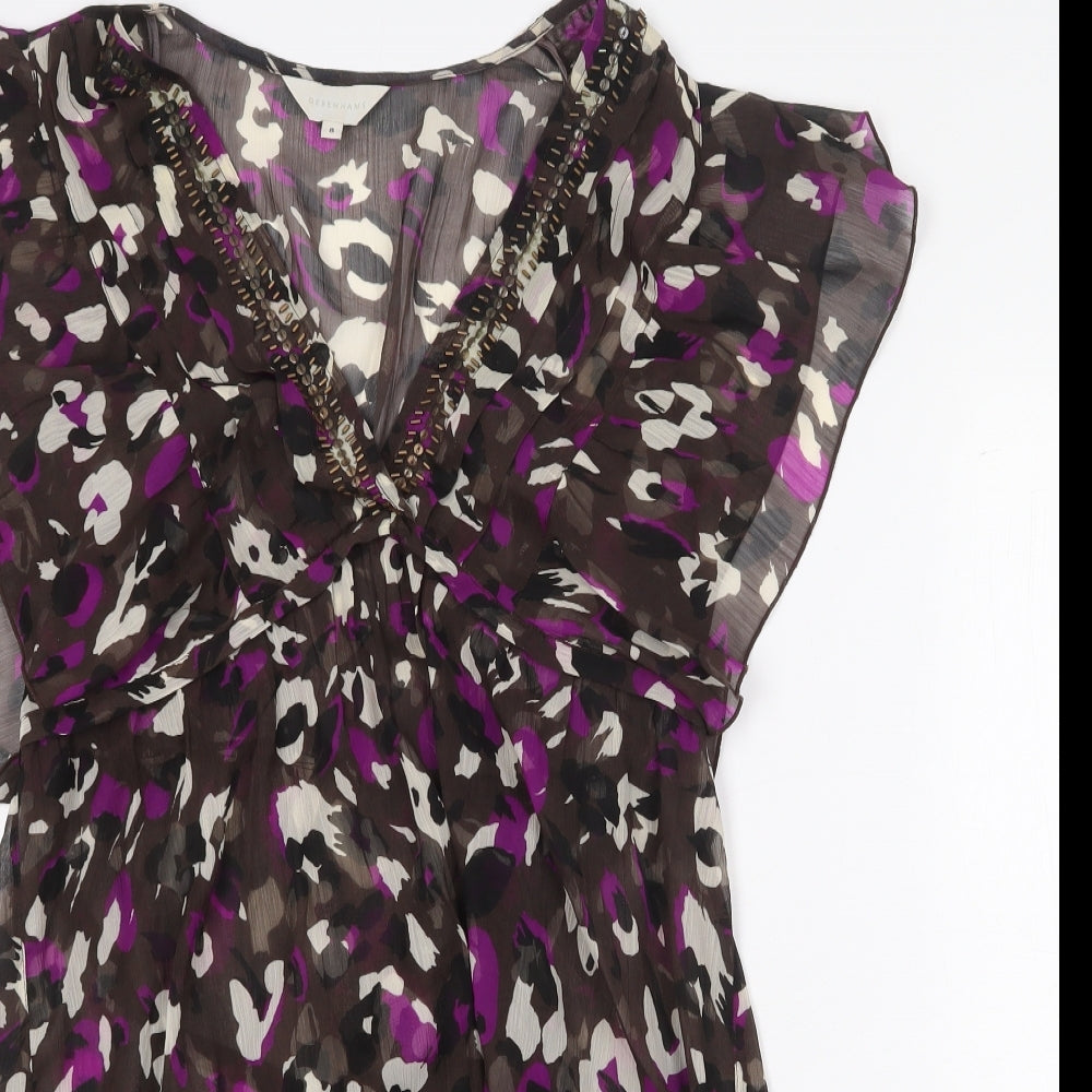 Debenhams Womens Brown Geometric Polyester Mini Size 8 V-Neck Tie