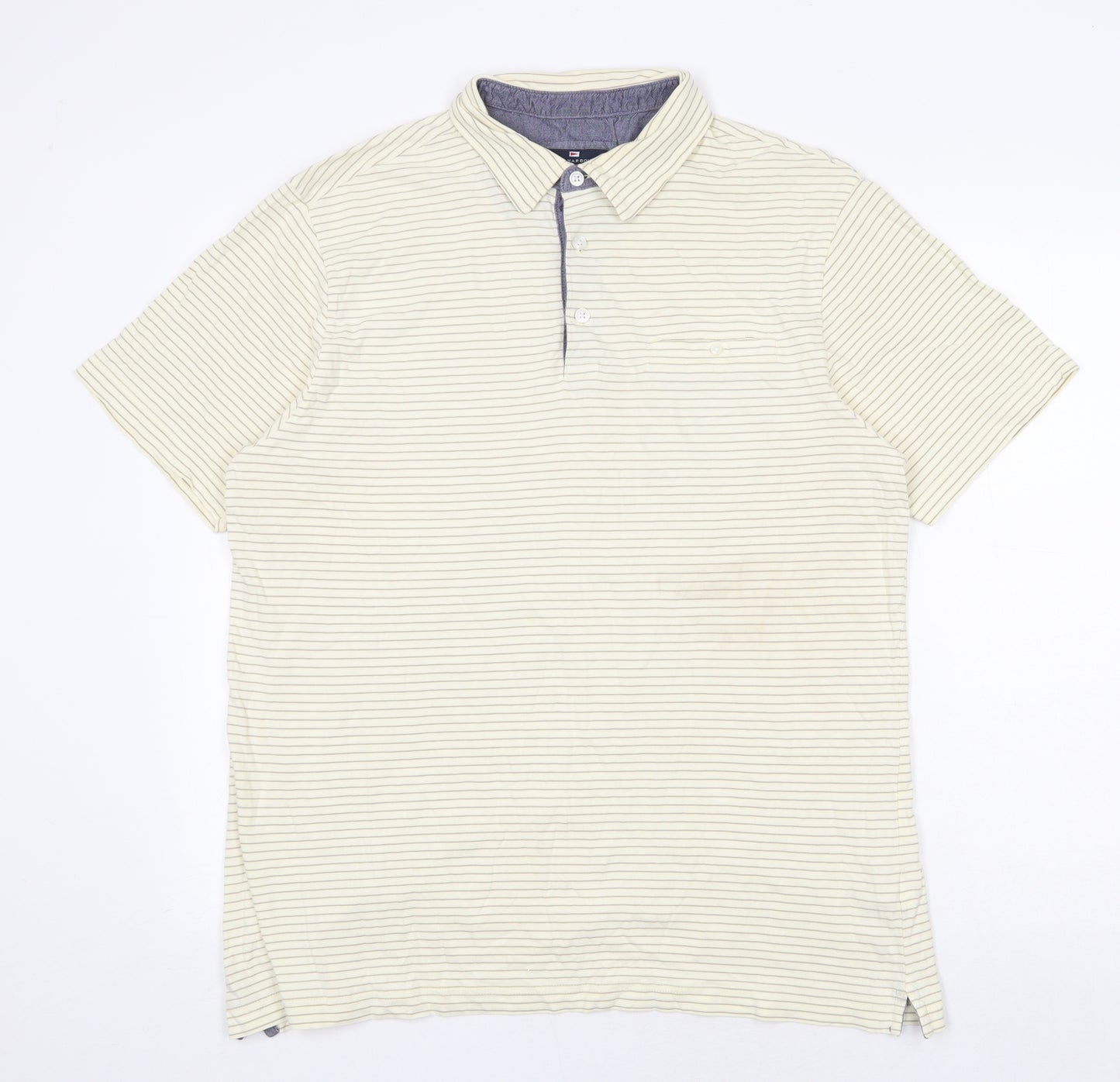Marks and Spencer Mens Yellow Striped Cotton Polo Size L Collared Button