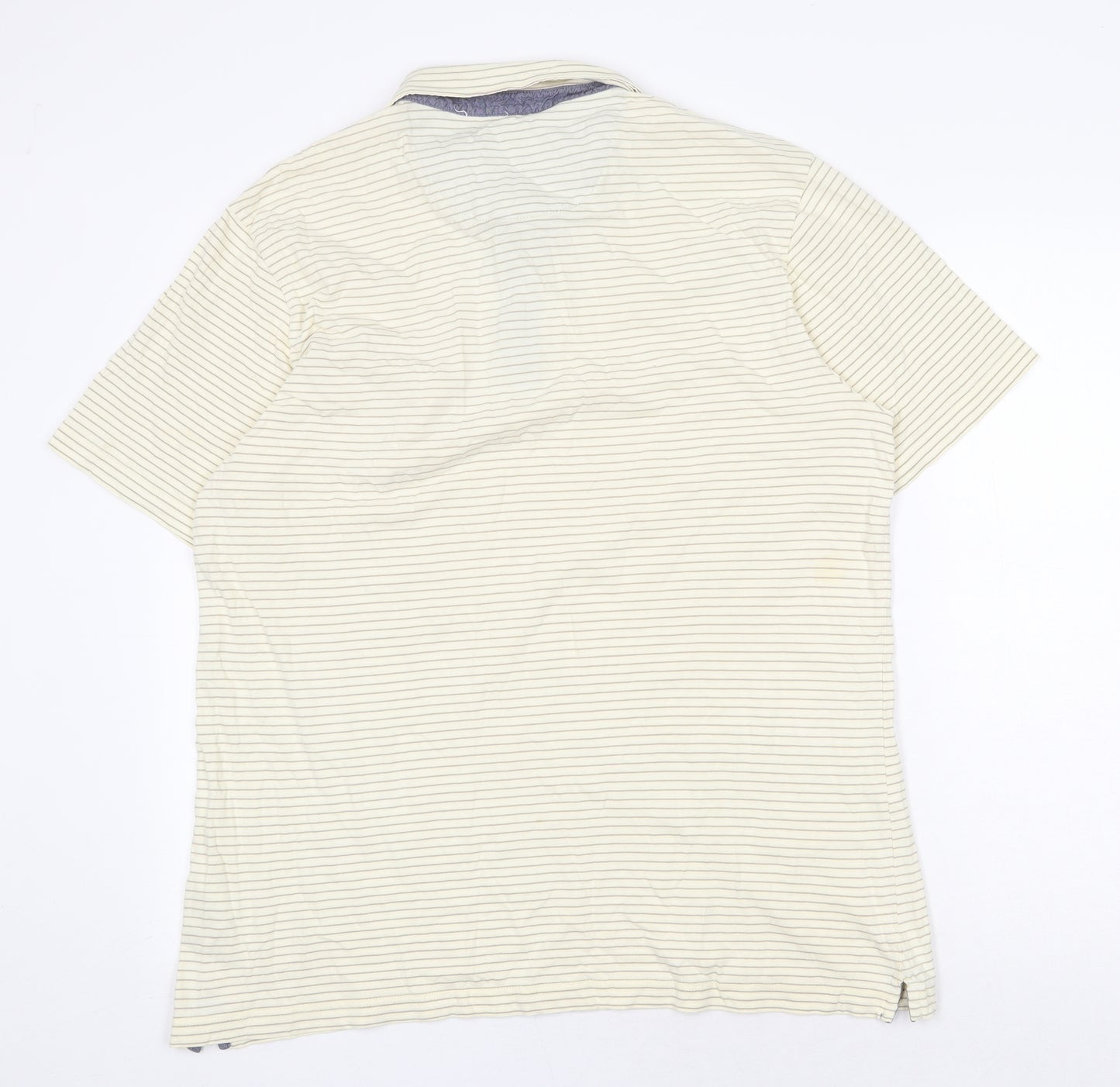 Marks and Spencer Mens Yellow Striped Cotton Polo Size L Collared Button