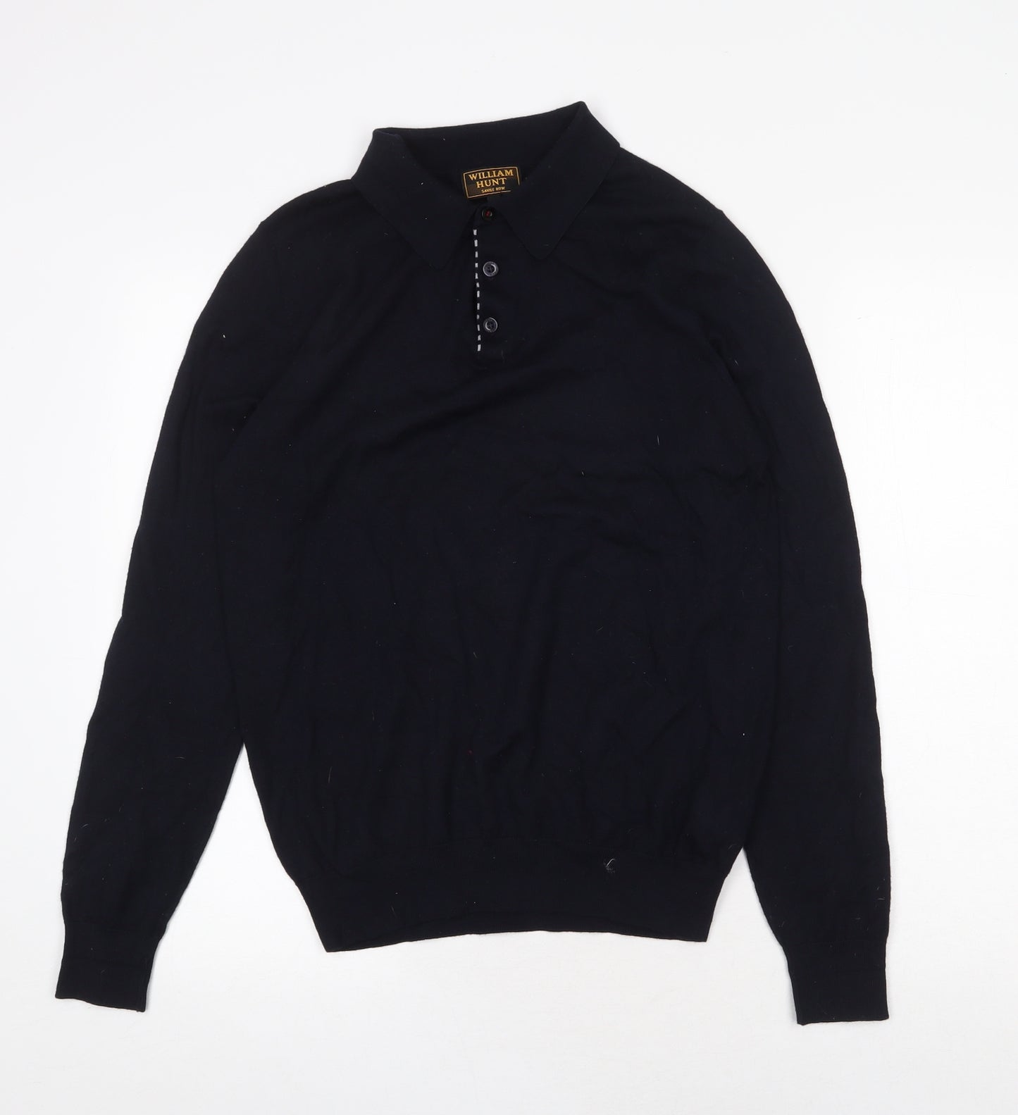 William Hunt Mens Blue Wool Polo Size M Collared Button