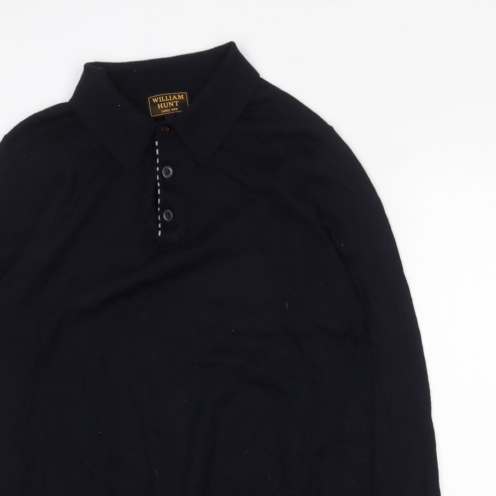 William Hunt Mens Blue Wool Polo Size M Collared Button