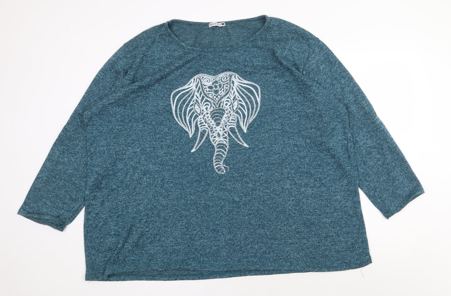 Made in Italy Womens Green Scoop Neck Viscose Pullover Jumper Size 2XL - Elephant