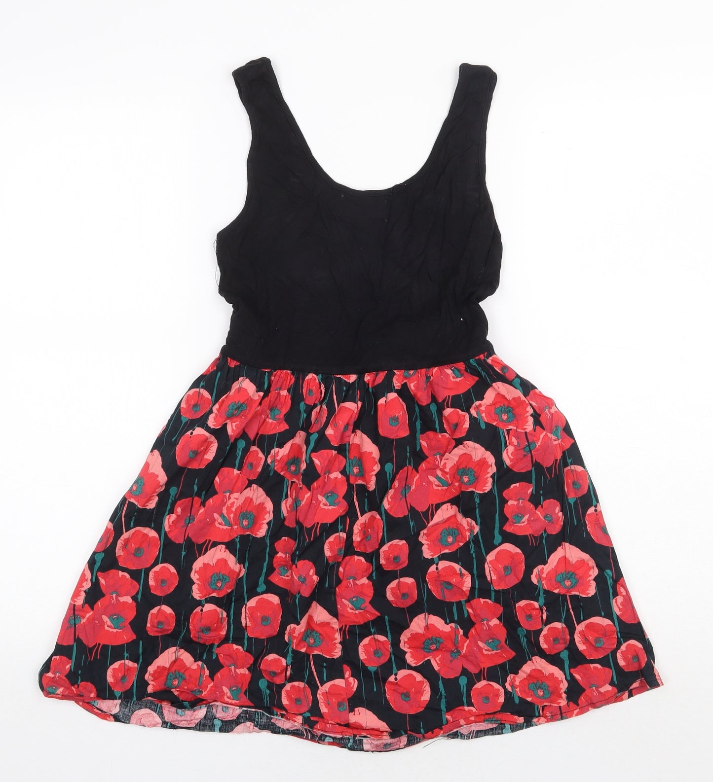 Apricot Womens Red Floral Viscose Skater Dress Size XS Round Neck Tie