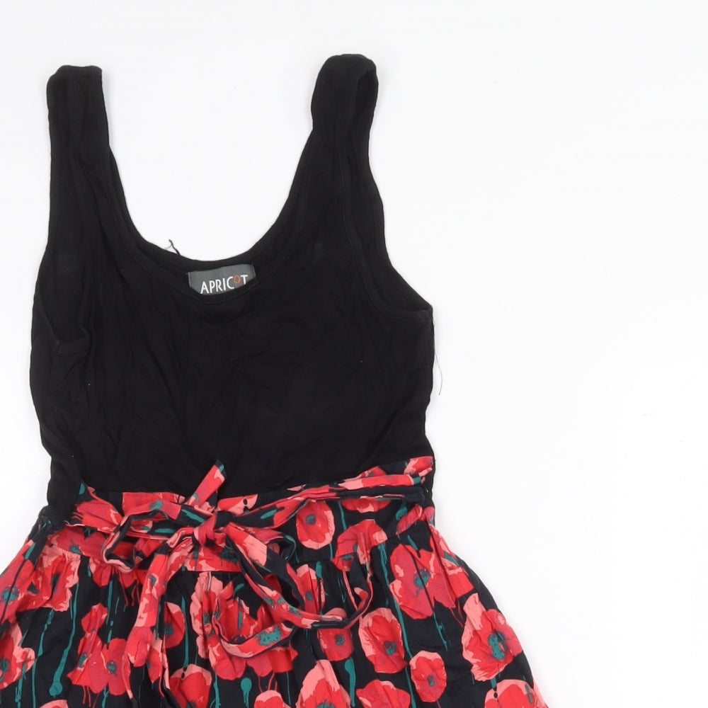 Apricot Womens Red Floral Viscose Skater Dress Size XS Round Neck Tie
