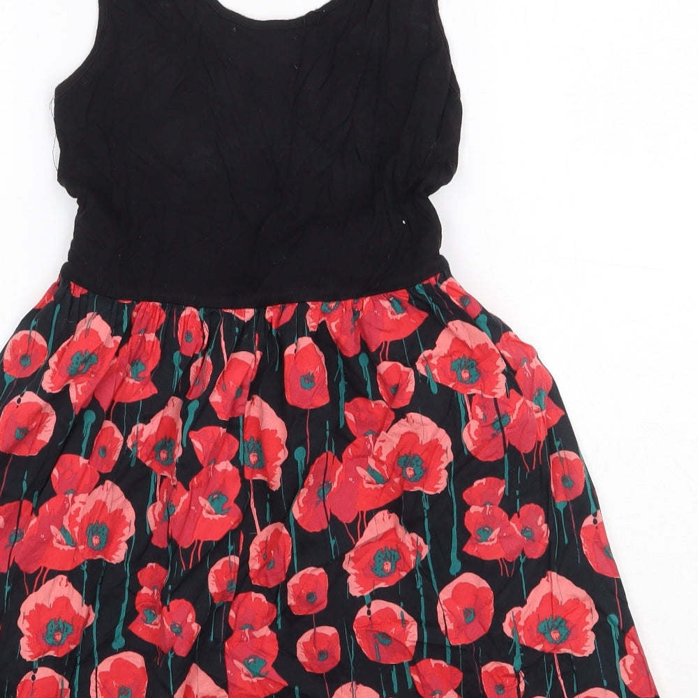 Apricot Womens Red Floral Viscose Skater Dress Size XS Round Neck Tie