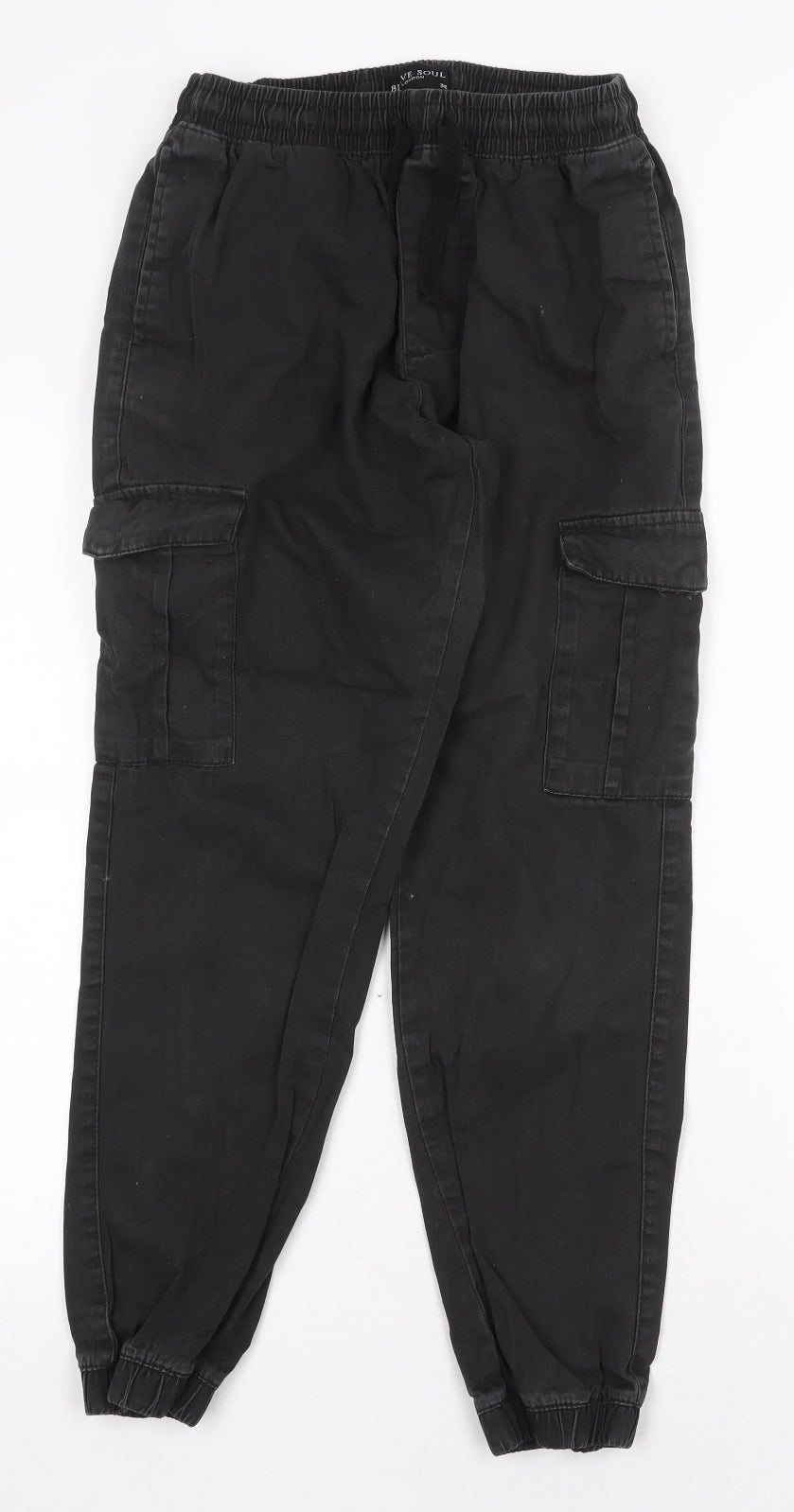 Brave Person Womens Black Cotton Cargo Trousers Size 32 Regular Drawstring