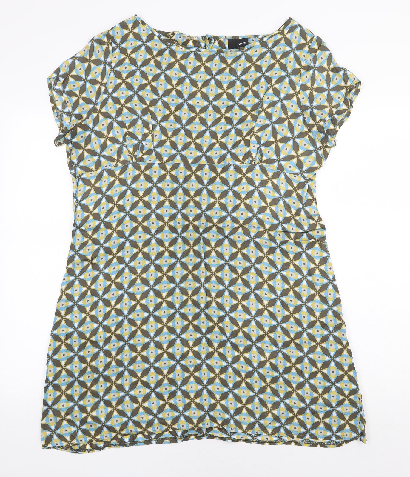 NEXT Womens Yellow Geometric Viscose A-Line Size 18 Round Neck Pullover