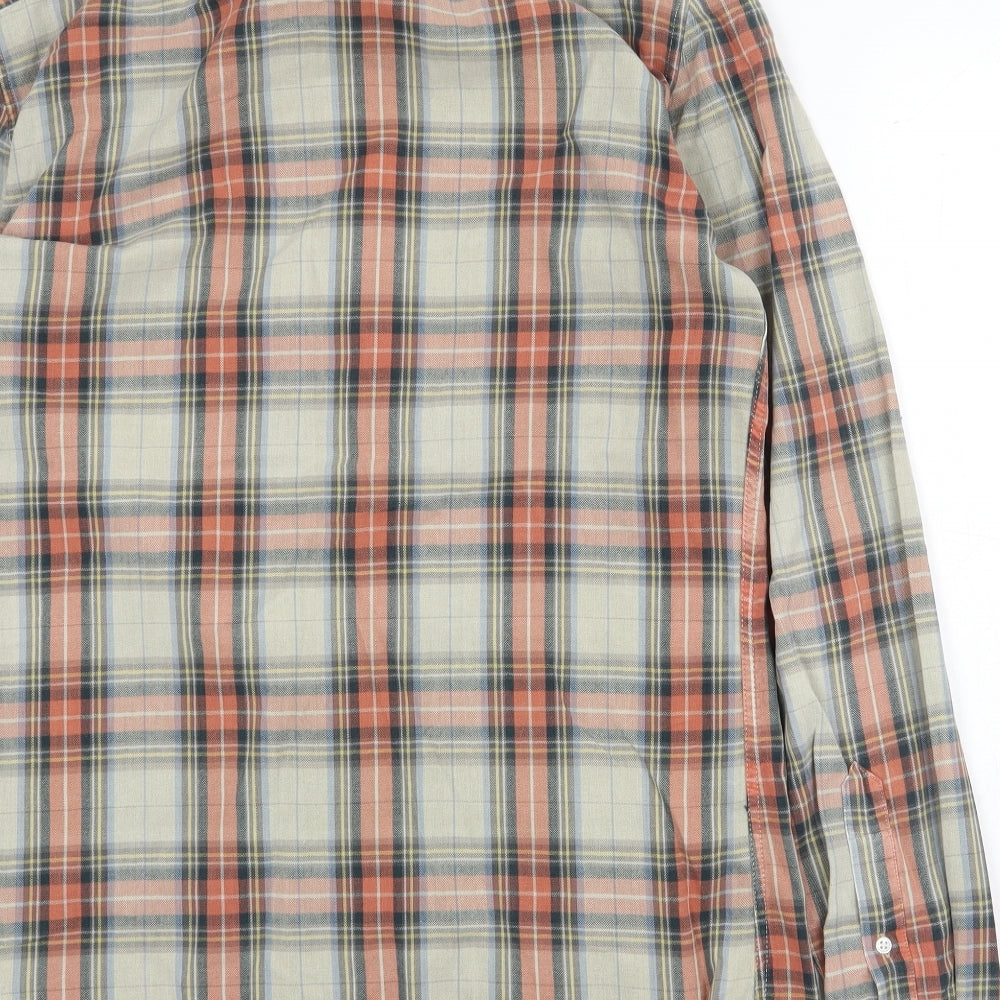 Checkin Out Mens Multicoloured Plaid Cotton Button-Up Size M Collared Button