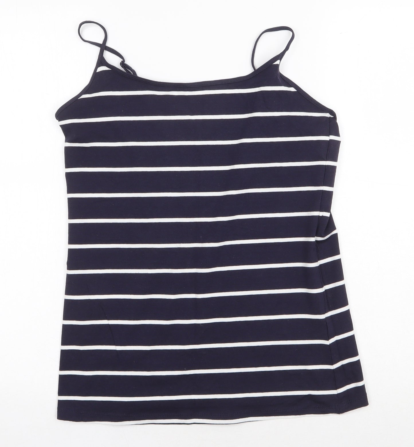Primark Womens Blue Striped Cotton Basic Tank Size 16 Round Neck