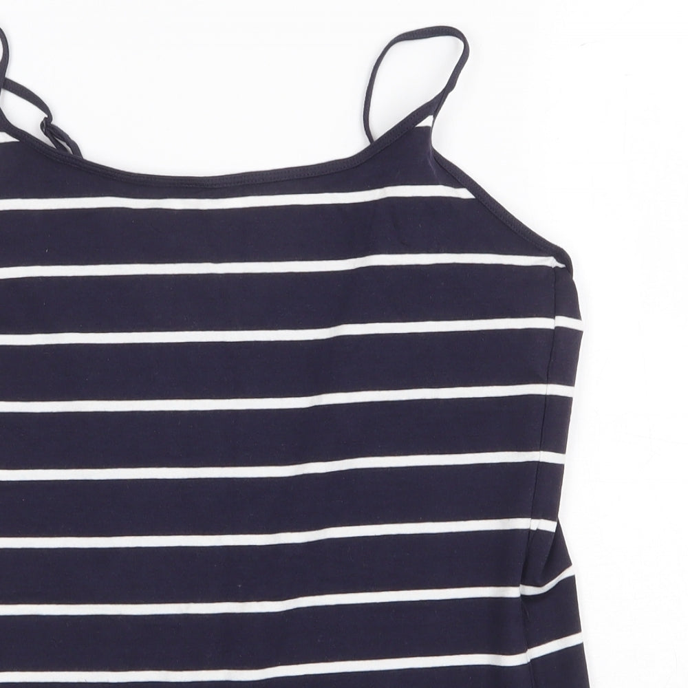 Primark Womens Blue Striped Cotton Basic Tank Size 16 Round Neck