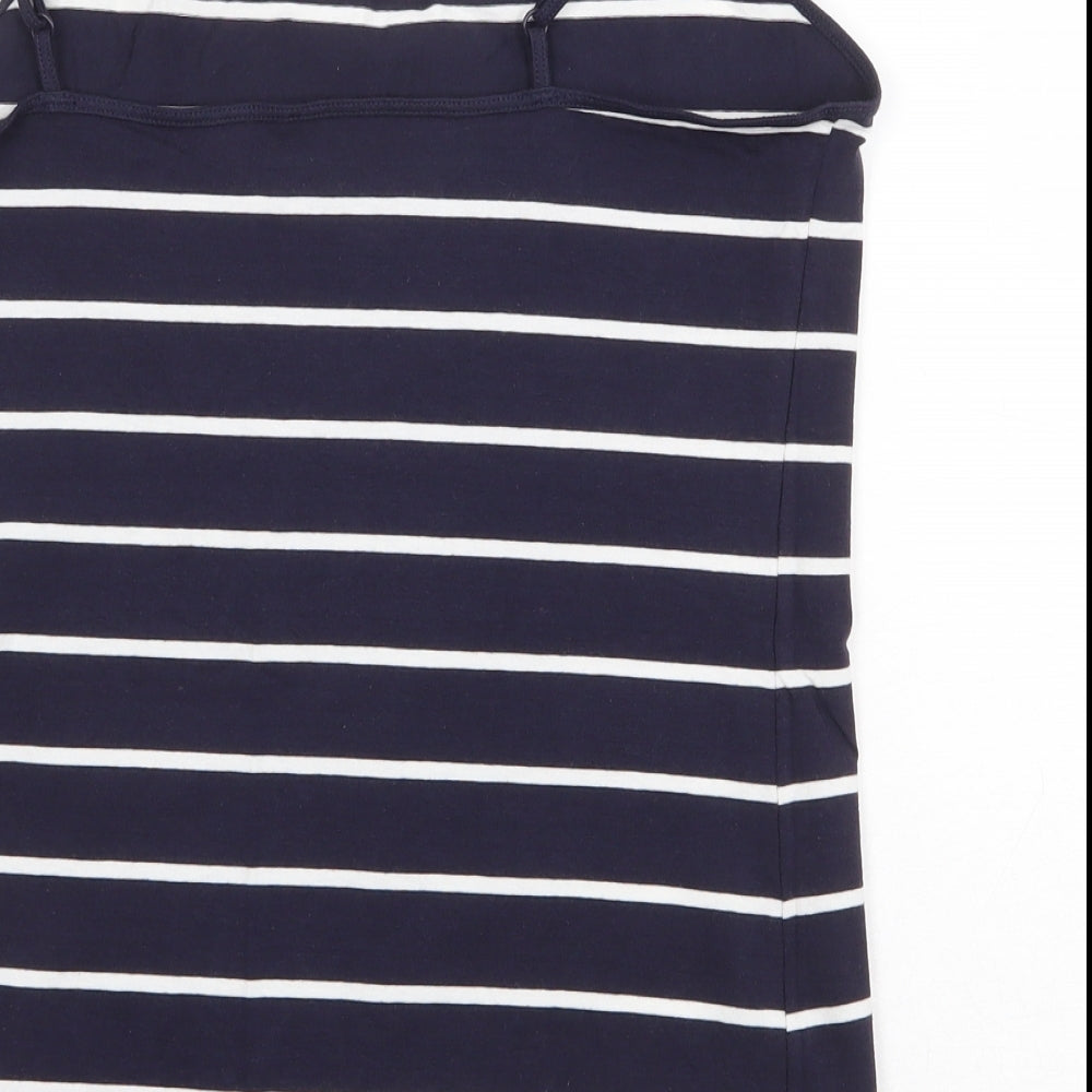 Primark Womens Blue Striped Cotton Basic Tank Size 16 Round Neck