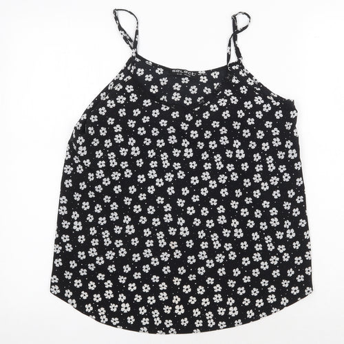 Select Womens Black Floral Polyester Basic Tank Size 12 Round Neck