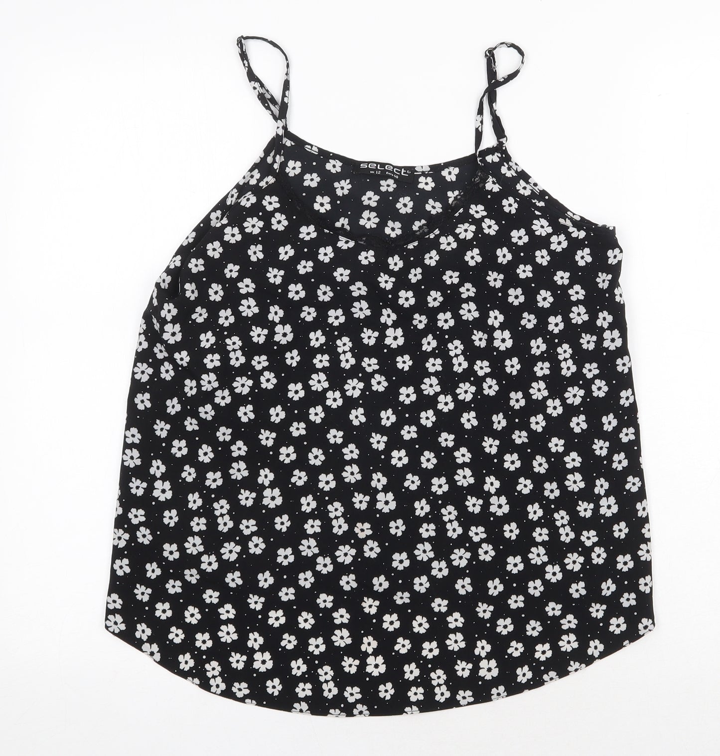 Select Womens Black Floral Polyester Basic Tank Size 12 Round Neck