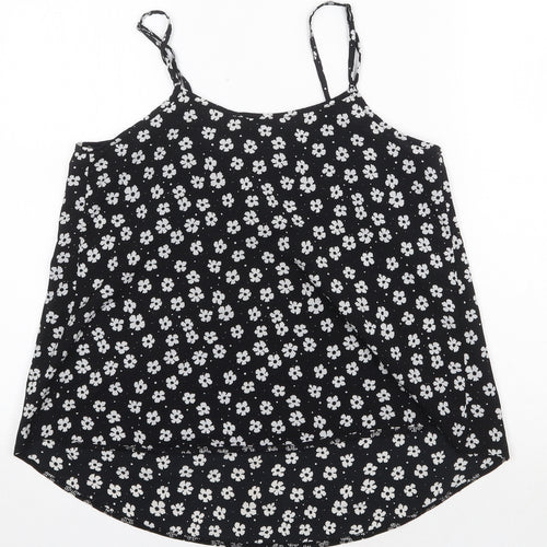 Select Womens Black Floral Polyester Basic Tank Size 12 Round Neck