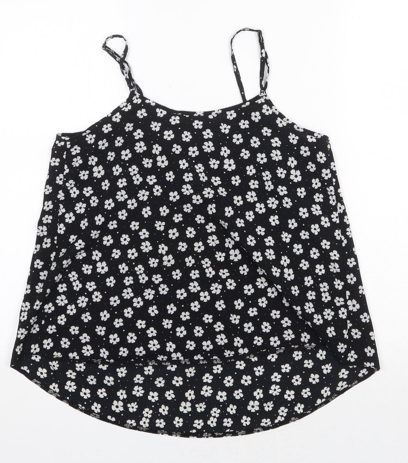 Select Womens Black Floral Polyester Basic Tank Size 12 Round Neck
