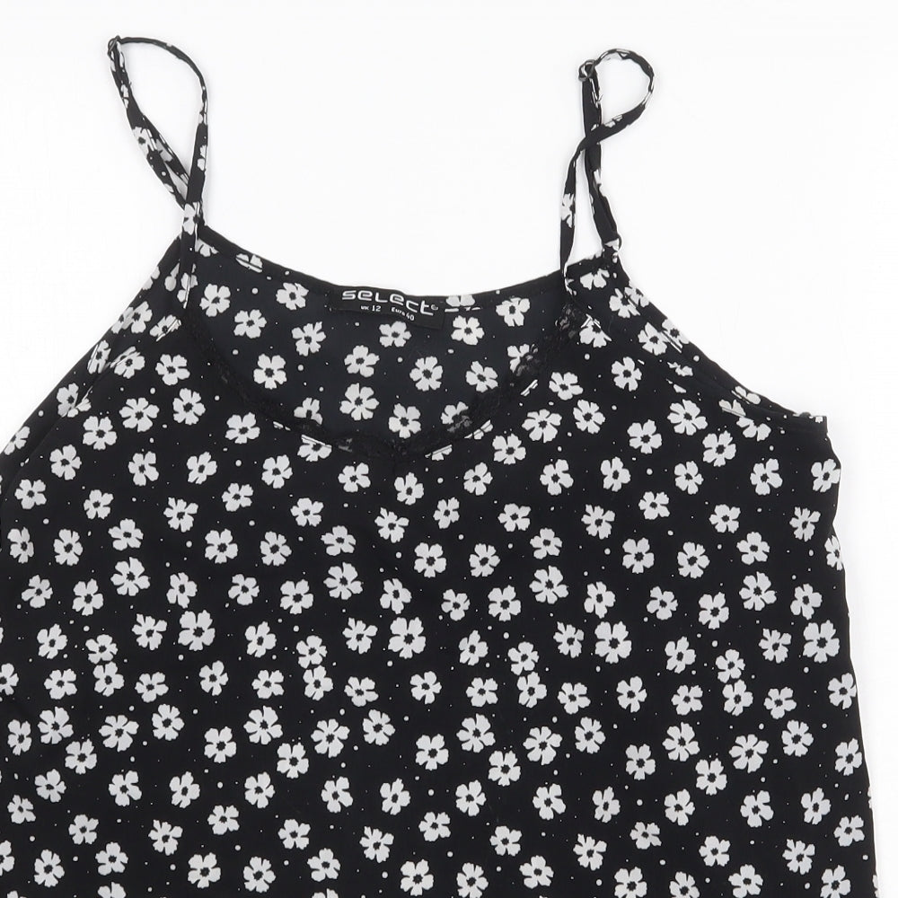 Select Womens Black Floral Polyester Basic Tank Size 12 Round Neck
