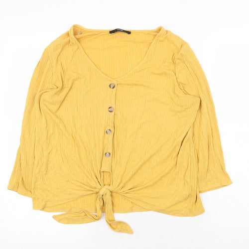 George Womens Yellow Viscose Basic Blouse Size 12 V-Neck