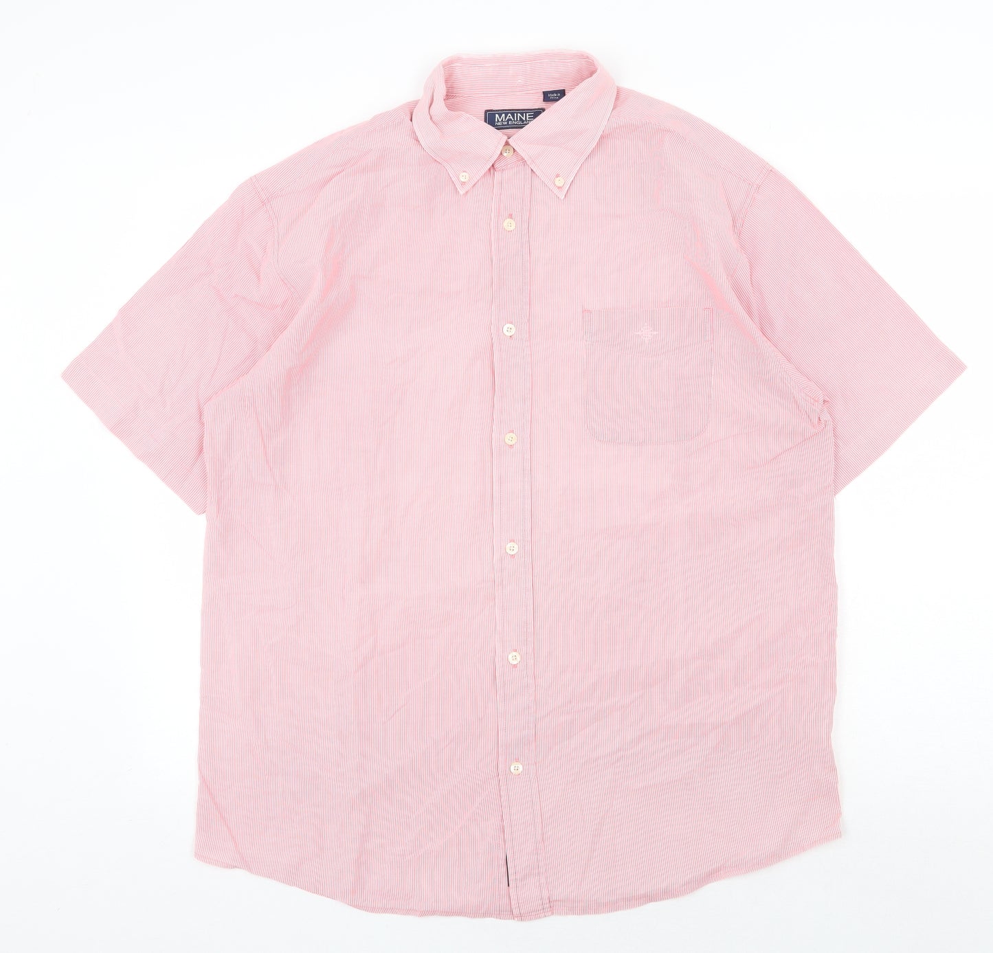 Maine New England Mens Pink Cotton Dress Shirt Size L Round Neck Button