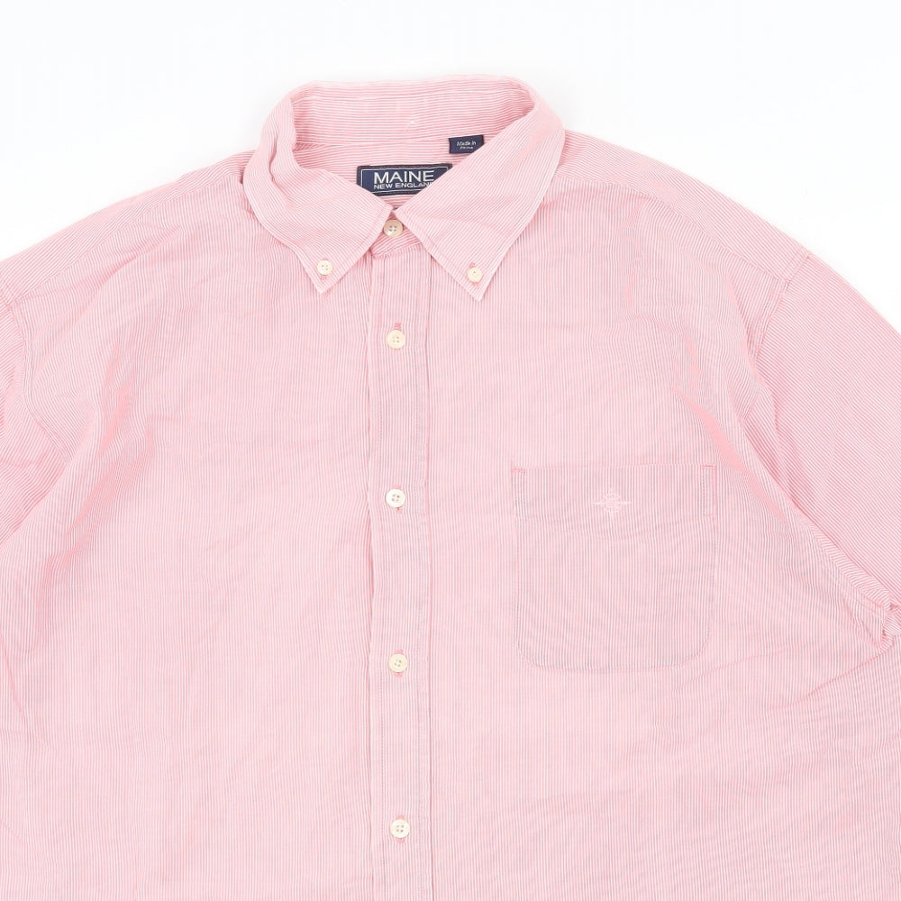 Maine New England Mens Pink Cotton Dress Shirt Size L Round Neck Button
