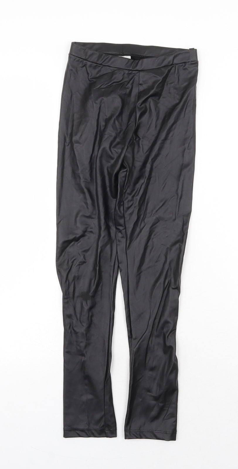 Zara Girls Black Polyurethane Jogger Trousers Size 10 Years Regular Pullover - Legging