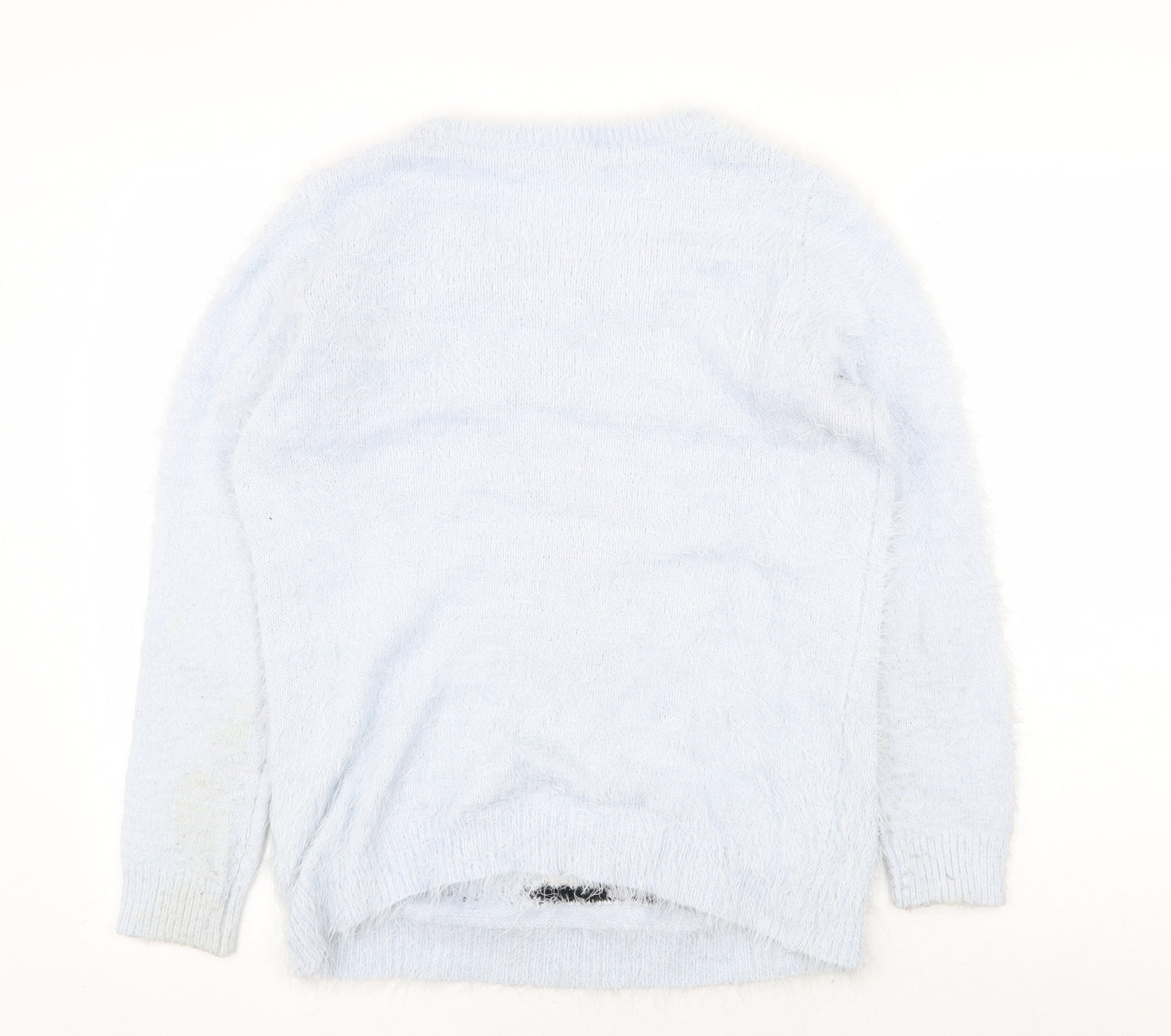 Peacocks Womens Blue Scoop Neck Nylon Pullover Jumper Size M - Penguin Christmas, Fluffy