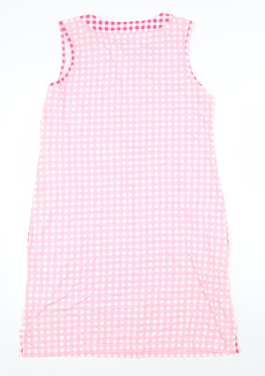 Lands' End Womens Pink Check 100% Cotton A-Line Size S V-Neck Pullover