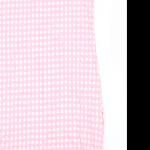 Lands' End Womens Pink Check 100% Cotton A-Line Size S V-Neck Pullover